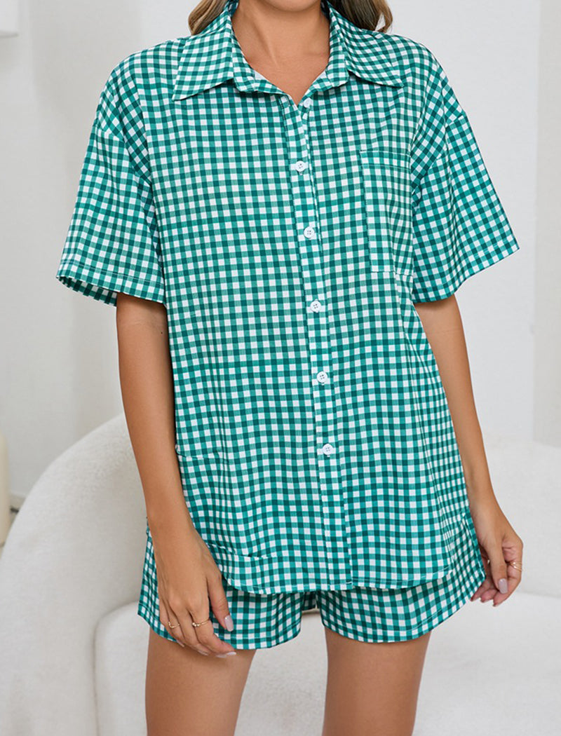 Plaid Top and Shorts Pajama Set