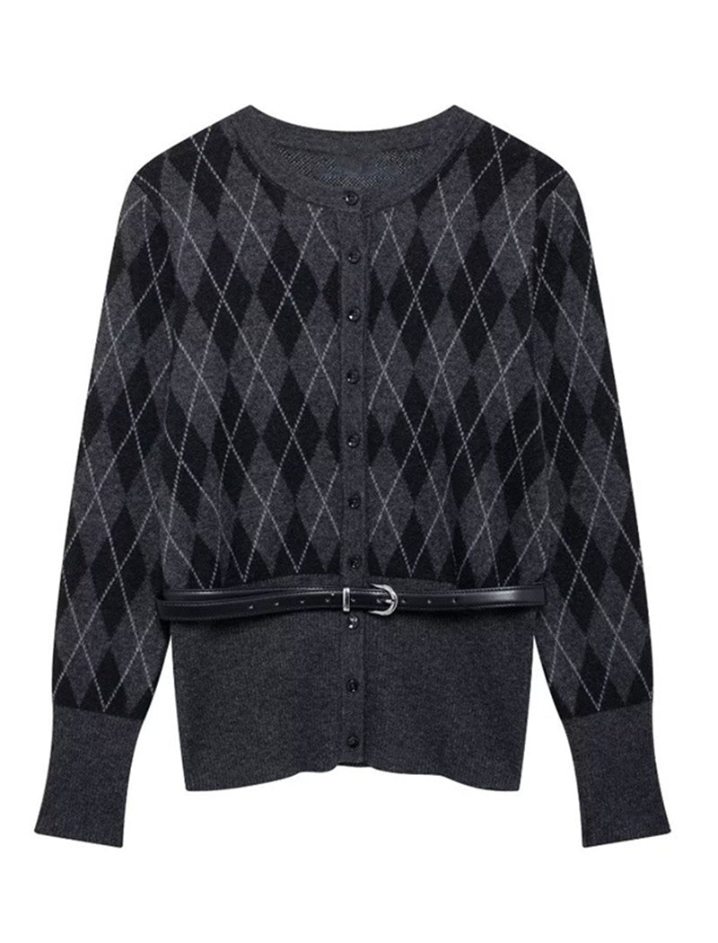 Diamond Pattern Knitted Cardigan