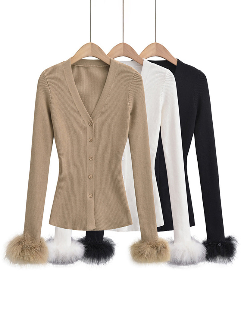 Button-Up Ribbed Cardigan with Fuzzy Cuffs