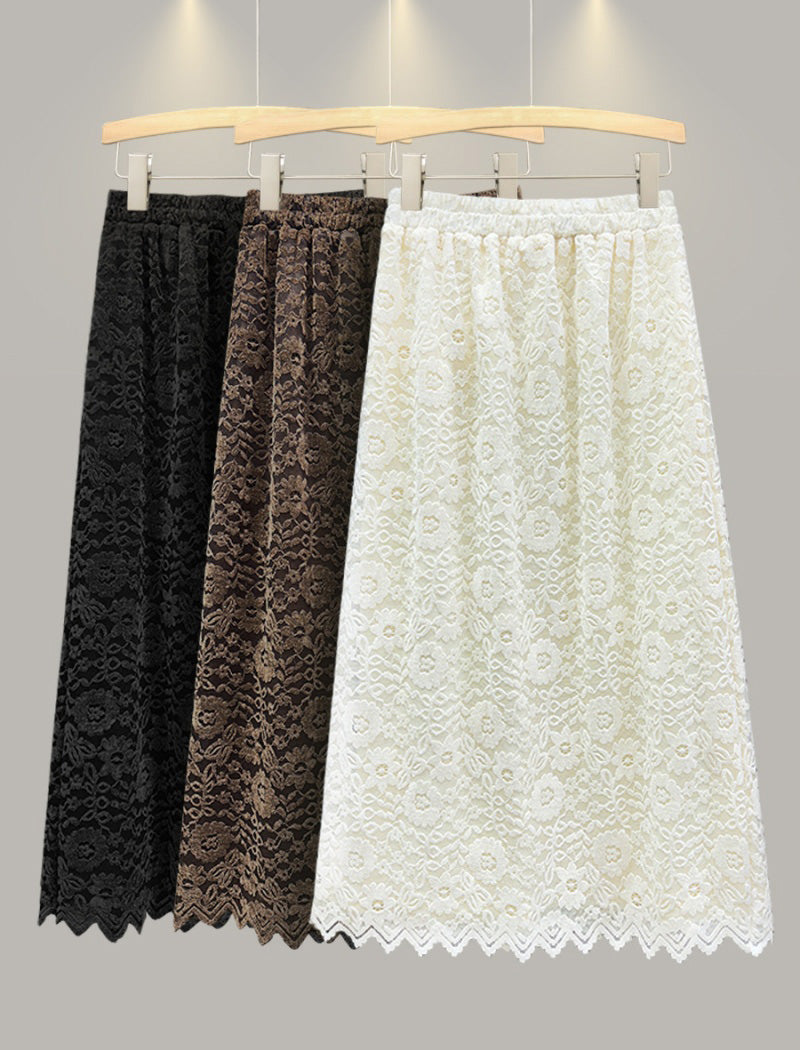 Lace Midi Skirt with Elastic Waistband