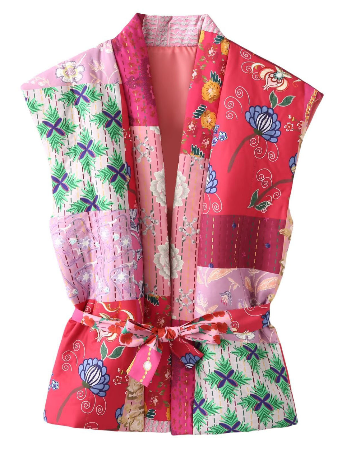 Floral Patchwork Belted Vest