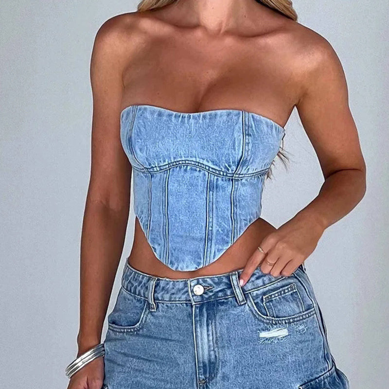 Strapless Denim Crop Top