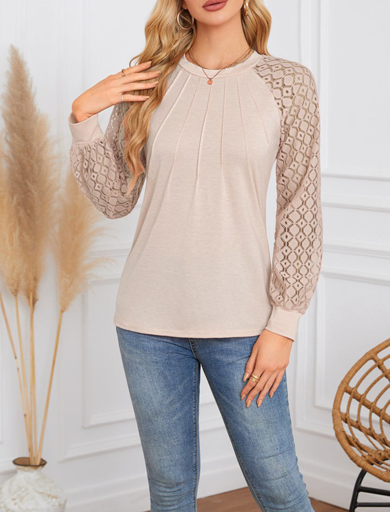 Lace Sleeve Pleated Blouse