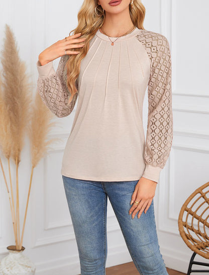 Lace Sleeve Pleated Blouse