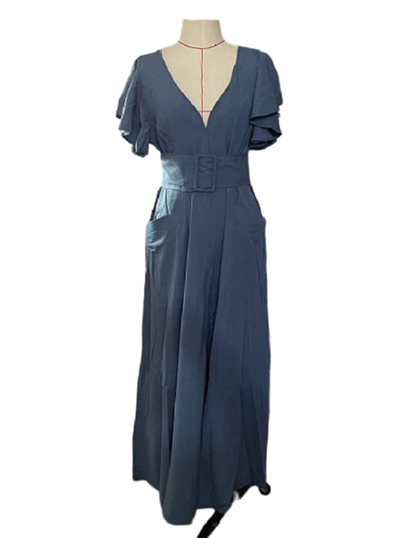 Ruffled Sleeve Belted Maxi Dress