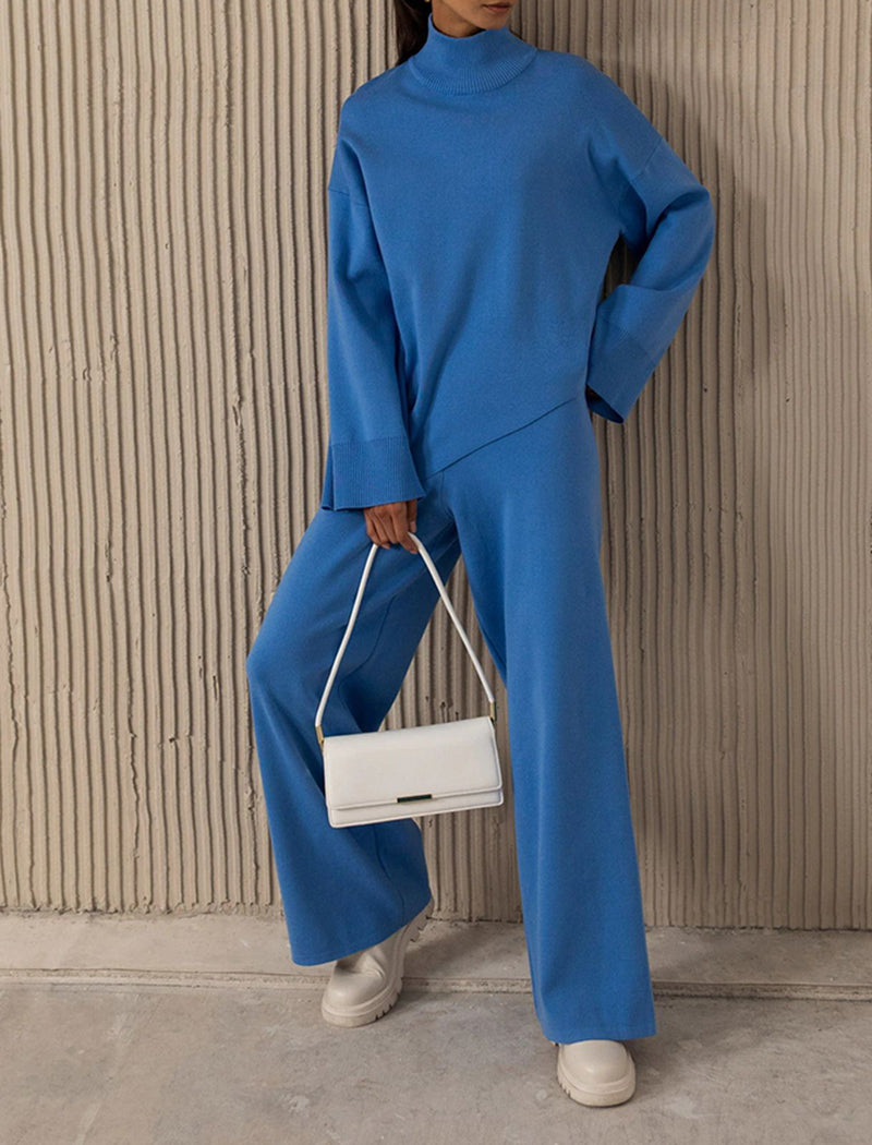 Asymmetrical Sweater and Knit Wide-leg Pants Set