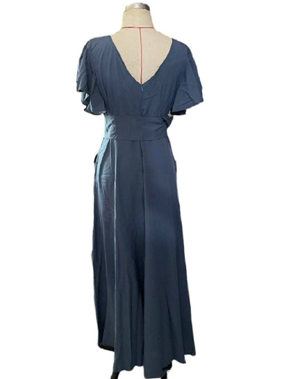 Ruffled Sleeve Belted Maxi Dress