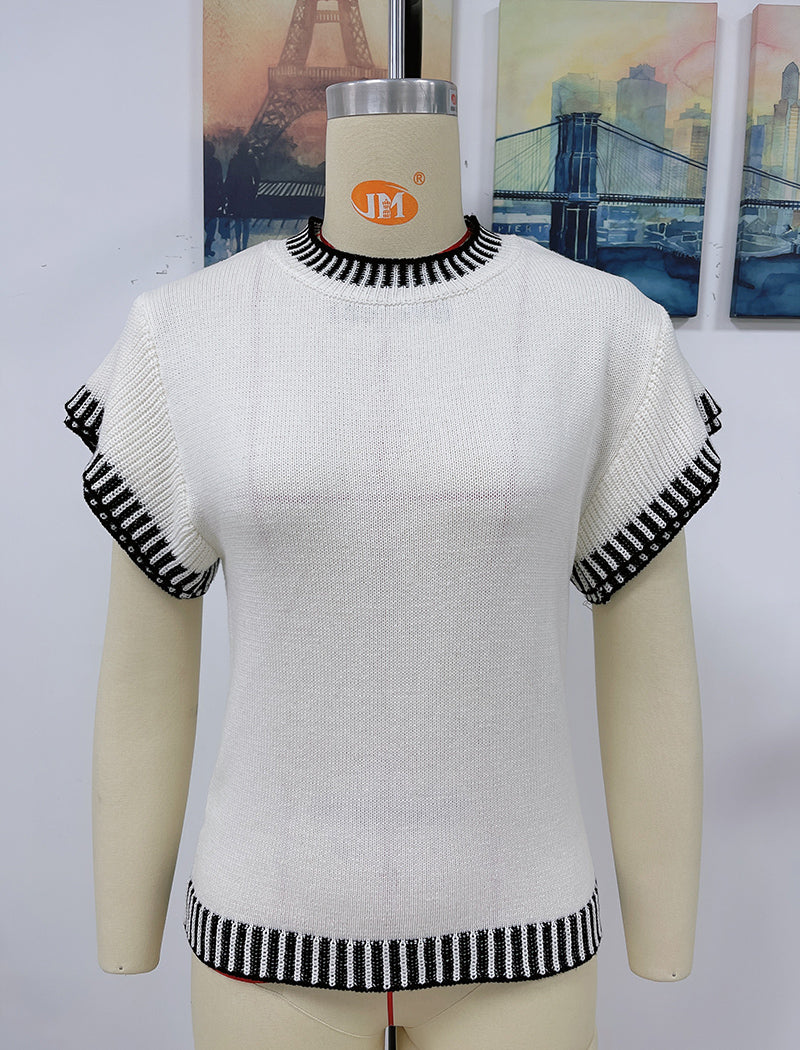 Contrast Trim Short Sleeve Sweater