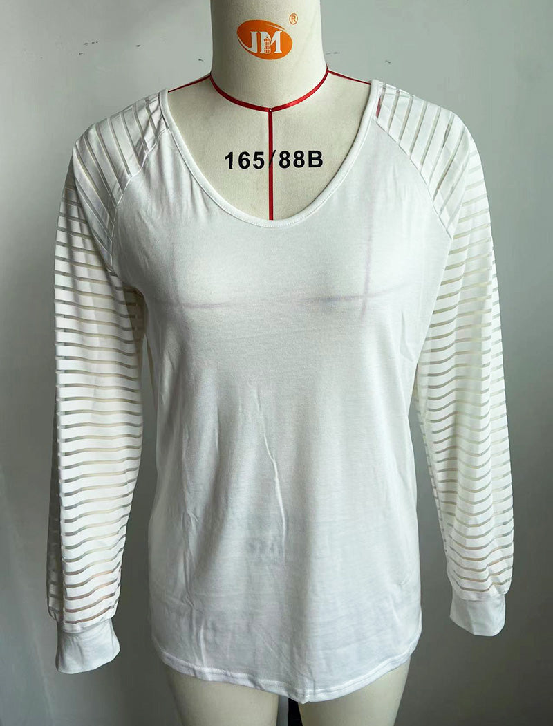 Striped Sleeve V-Neck Long Sleeve Tee