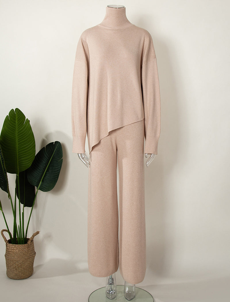 Asymmetrical Sweater and Knit Wide-leg Pants Set