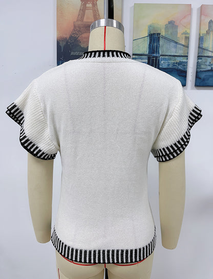 Contrast Trim Short Sleeve Sweater