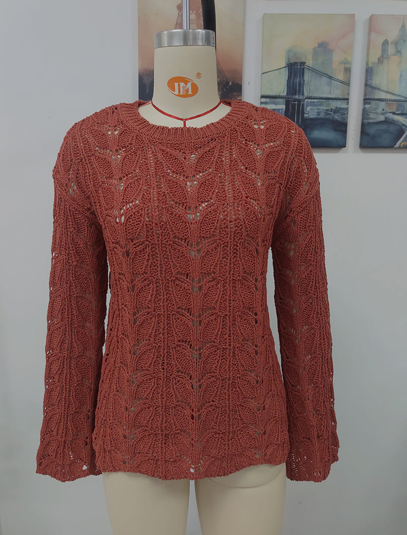Crochet Knit Long-Sleeve Top