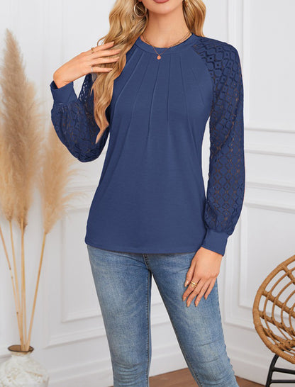 Lace Sleeve Pleated Blouse