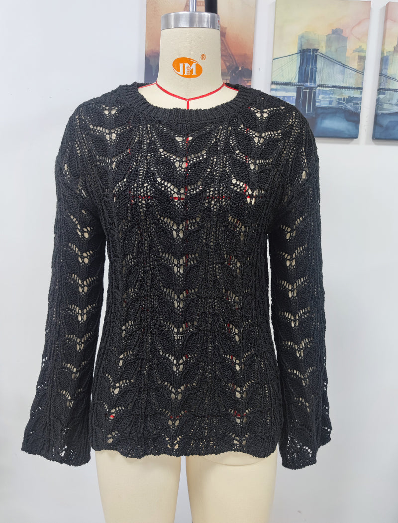Crochet Knit Long-Sleeve Top