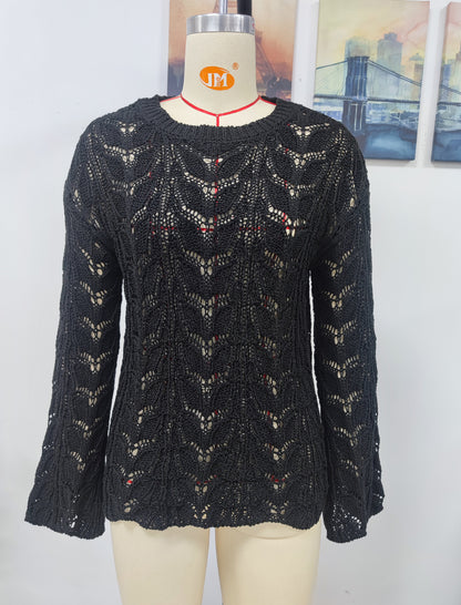 Crochet Knit Long-Sleeve Top