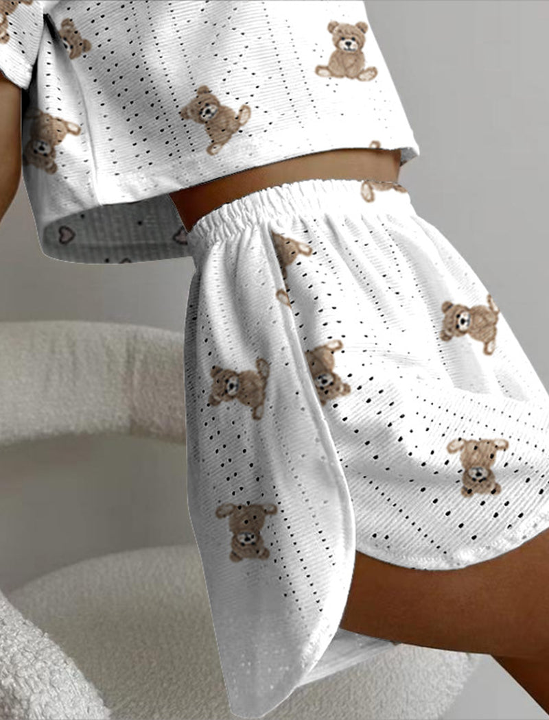 Printed Lace Cutout Cropped Two-Piece Set