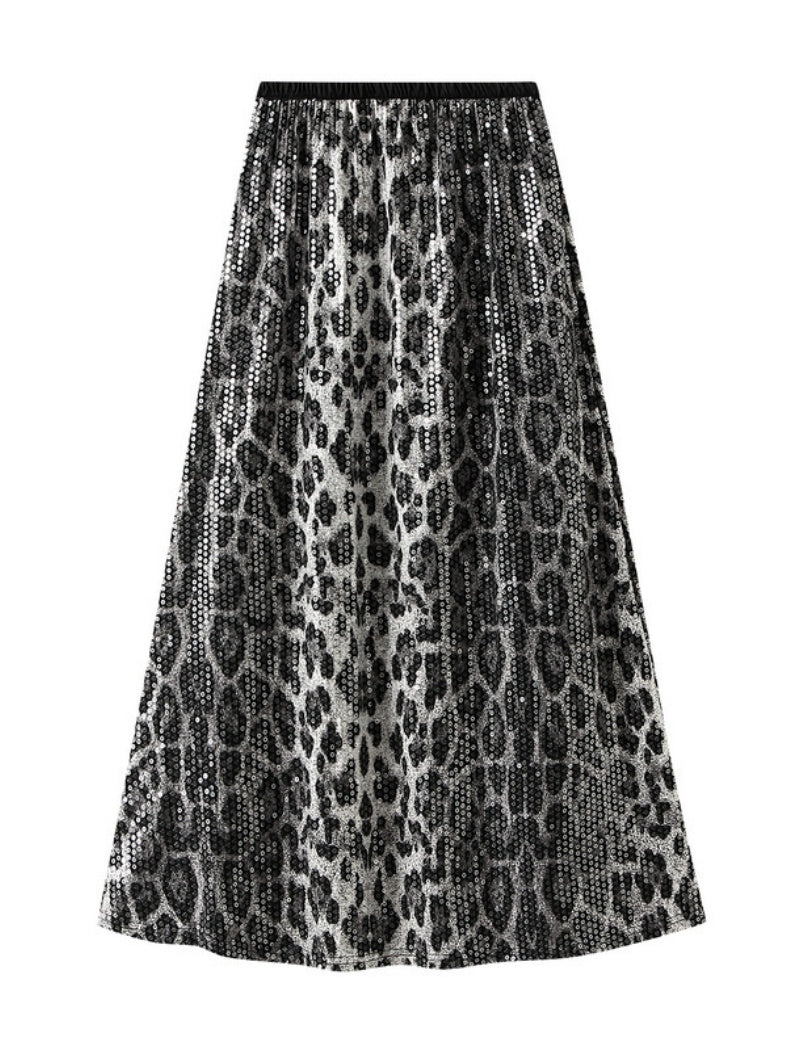 Leopard Print A-Line Midi Skirt