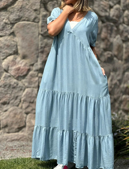 V-Neck Tiered Maxi Dress