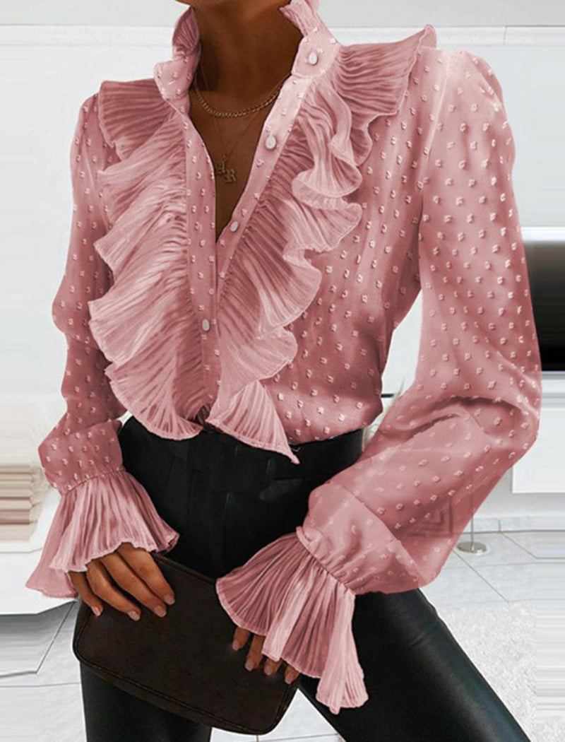 Ruffle Detail Button-Up Blouse