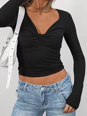 Ruched Bust Long-Sleeve Crop Top