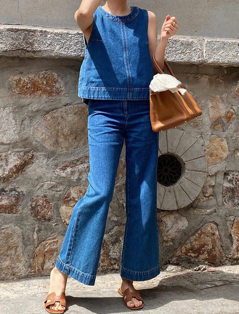 Sleeveless Denim Top and Pants Set