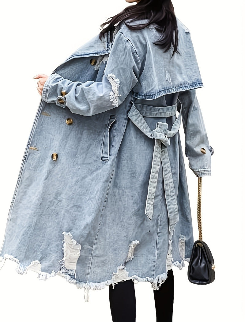 Belted Distressed Trench Coat