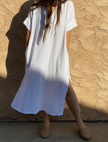 Oversized Short-Sleeve Midi Kaftan Dress