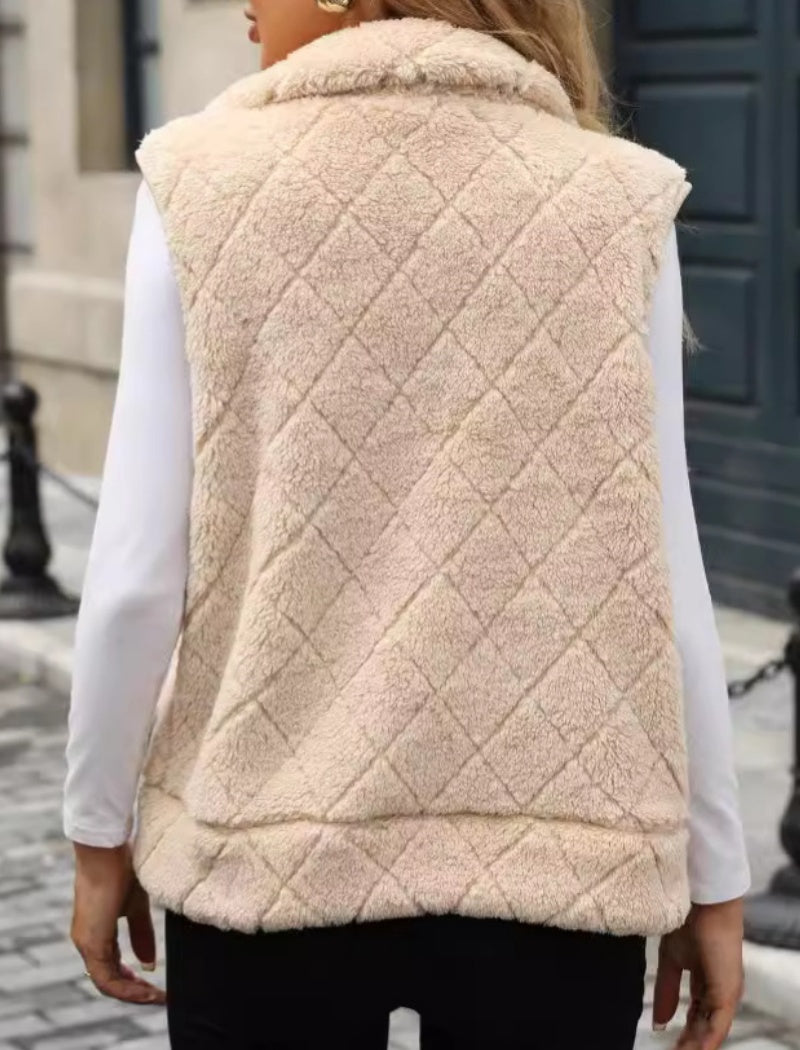 Quilted Sleeveless Vest with Stand Collar