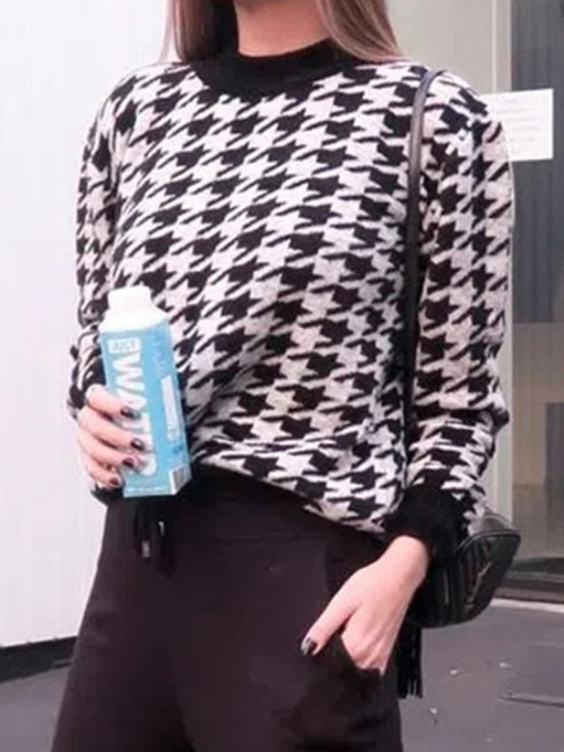 Houndstooth Crewneck Sweater