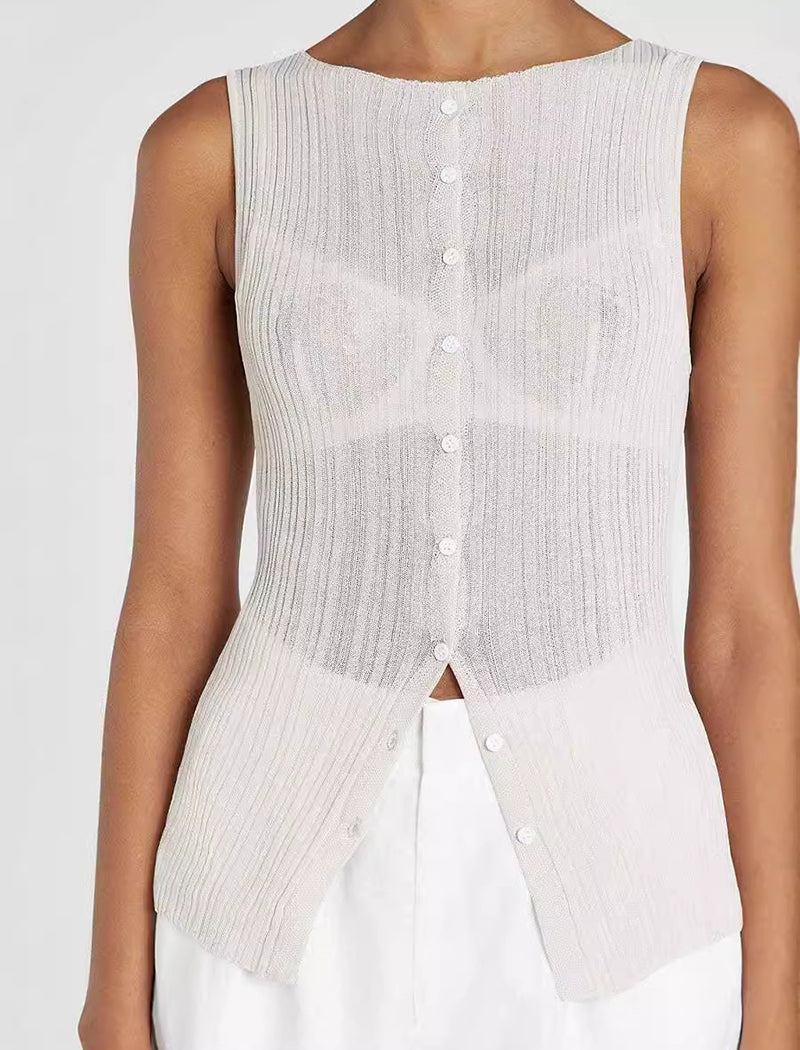 Knitted Single-breasted Sleeveless Top