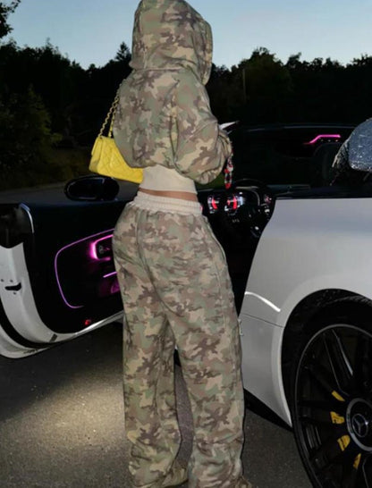 Camo Print Hoodie and Jogger Set