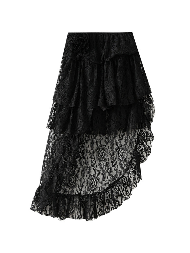 Asymmetrical Ruffle Lace Skirt