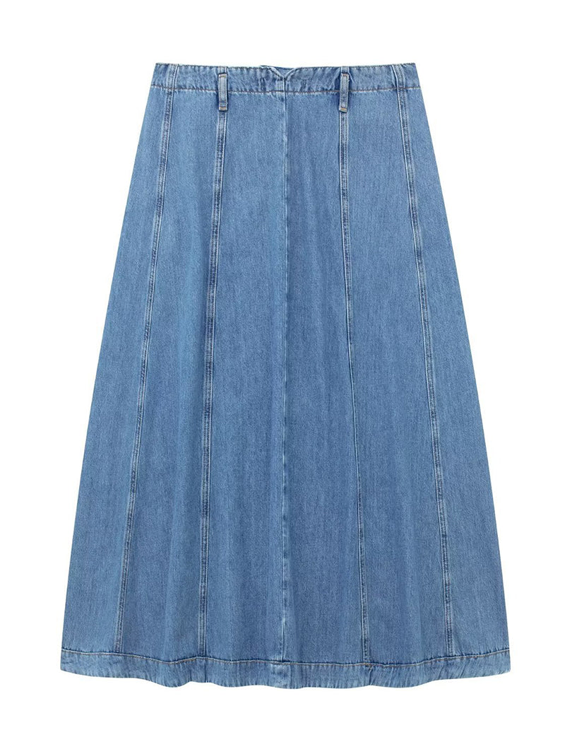 A-Line Denim Midi Skirt