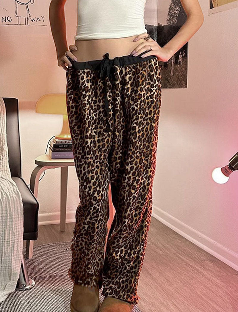 Leopard Print Drawstring Pants