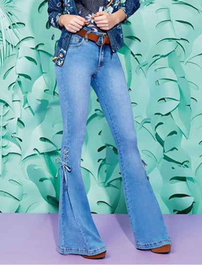 Lace-Up Flared Denim Pants