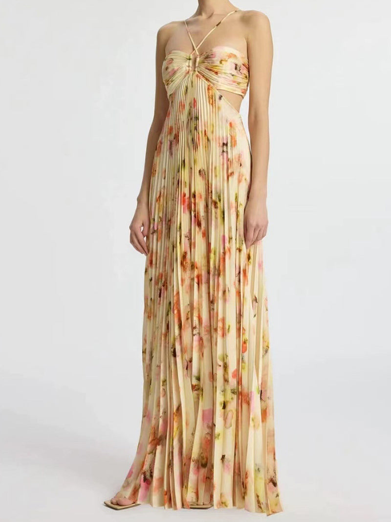 Strappy Cutout Floral Print Maxi Dress