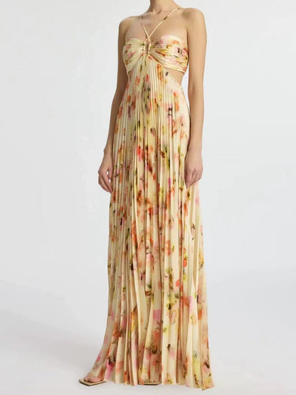 Strappy Cutout Floral Print Maxi Dress