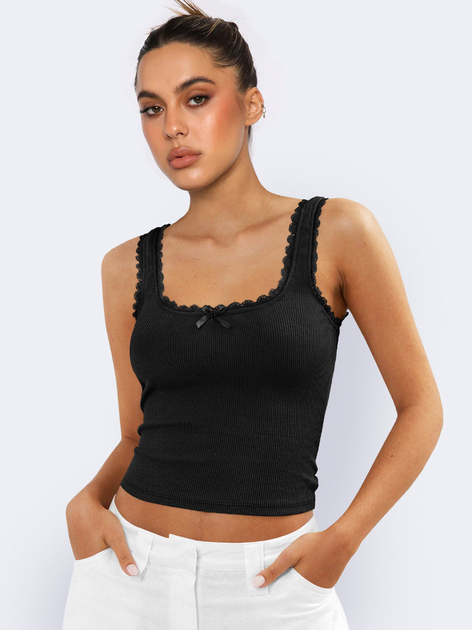 Lace Trim Knit Crop Top