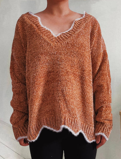 Scallop Trim Knit Sweater