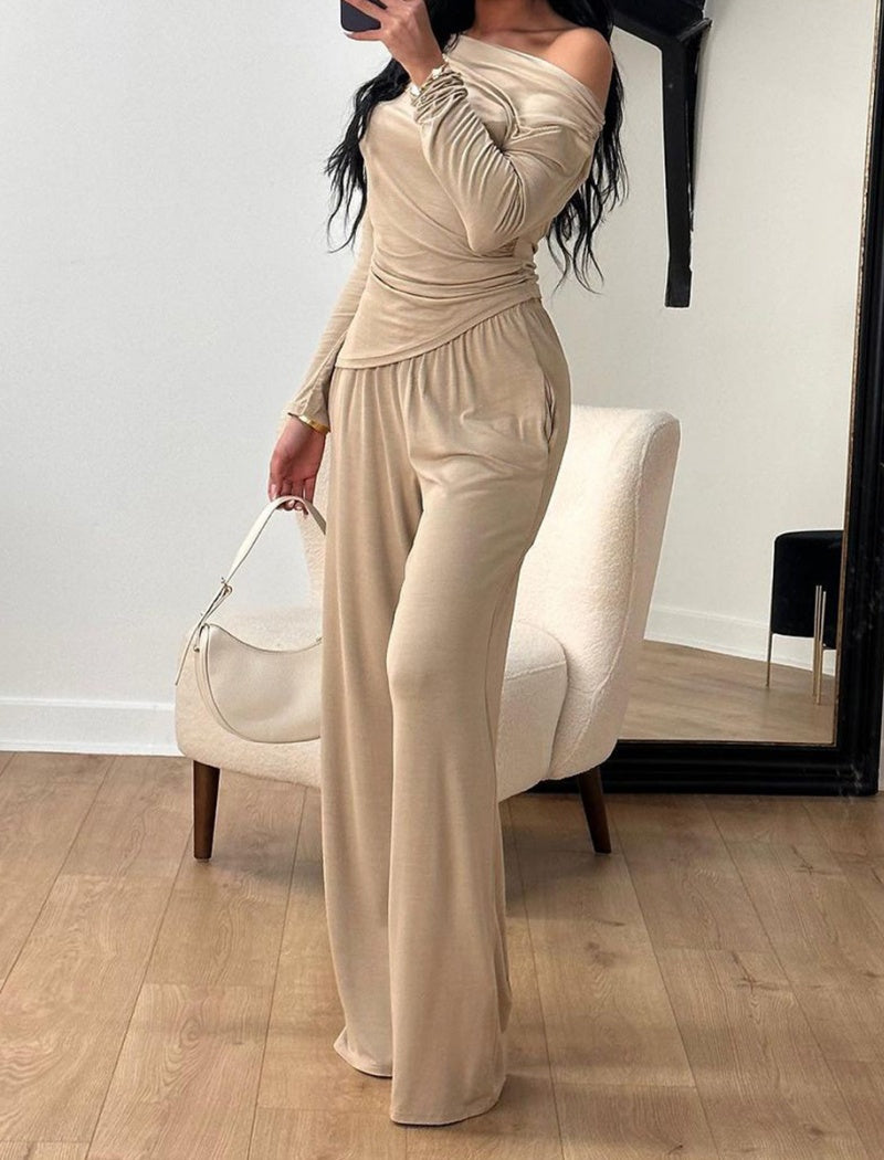 Off-Shoulder Draped Two-Piece Set