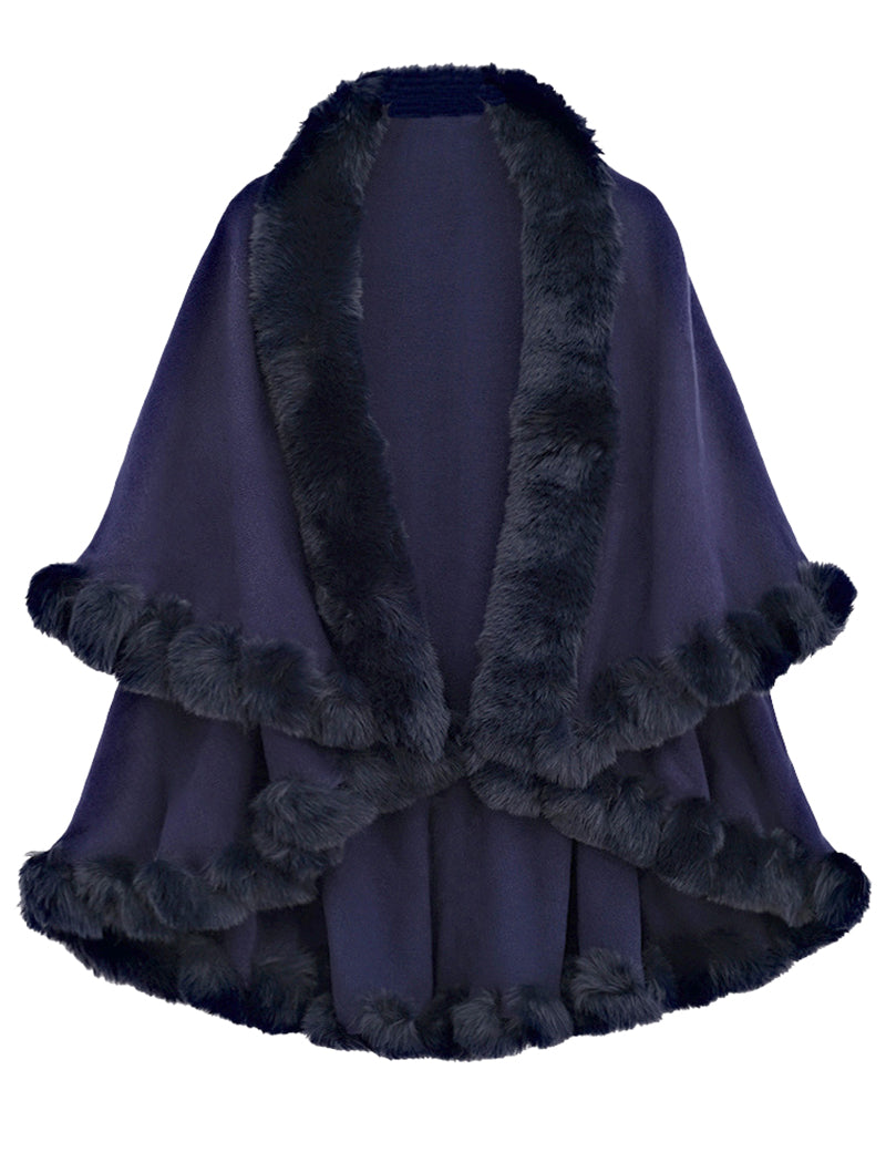 Faux Fur Trimmed Shawl Cape