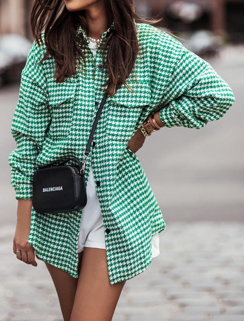 Oversized Houndstooth Print Shacket