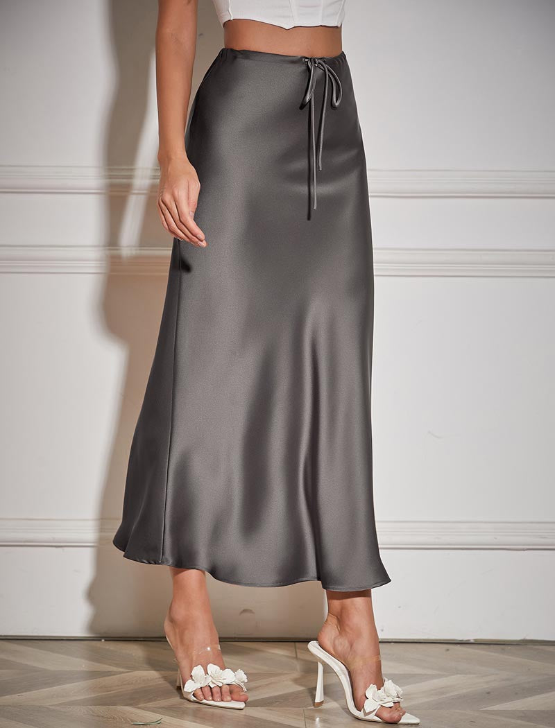 Drawstring Satin Maxi Skirt