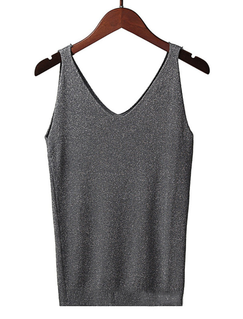 Sleeveless V-Neck Knit Tank Top