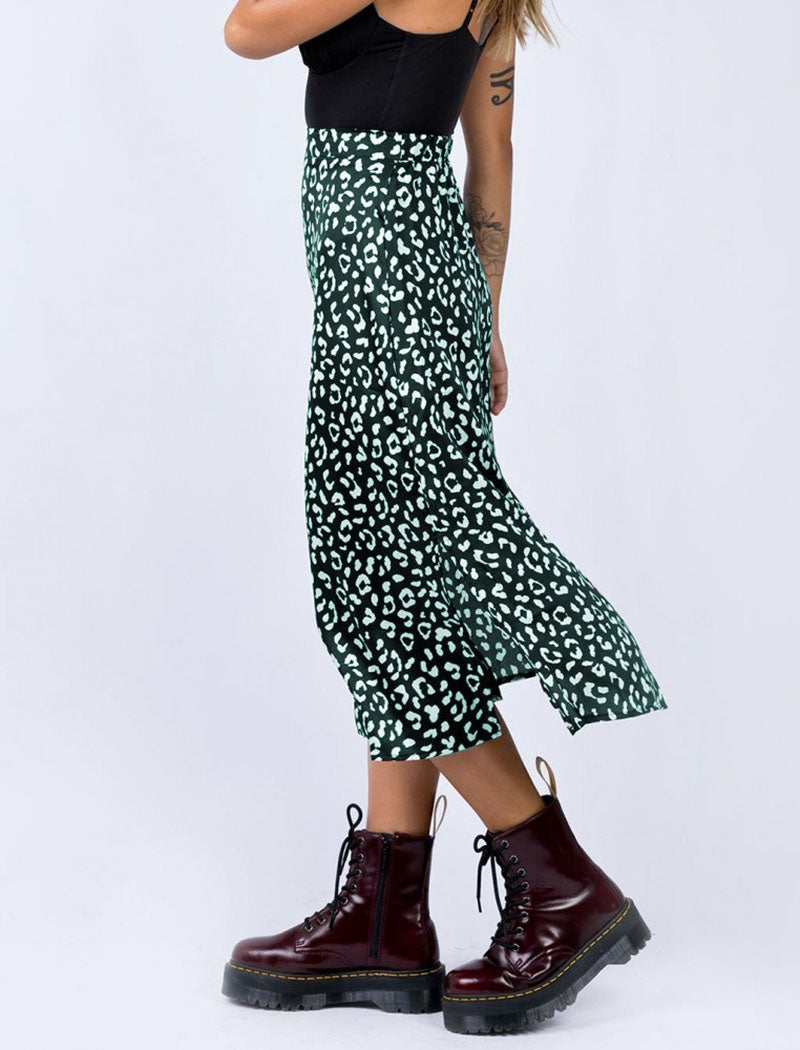 Animal Print Midi Skirt with Side Slit