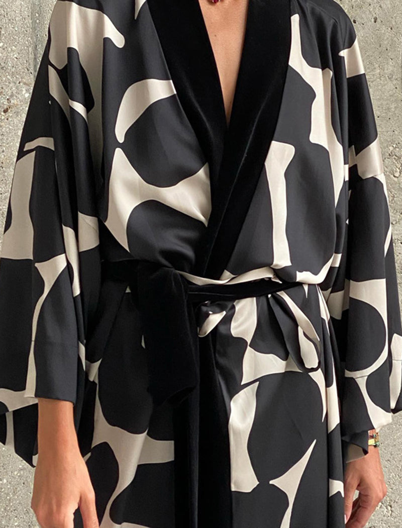 Abstract Print Kimono Wrap Dress