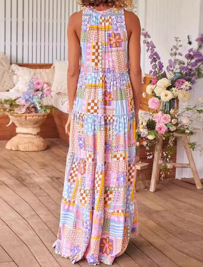 Sleeveless Patchwork Boho Maxi Dress