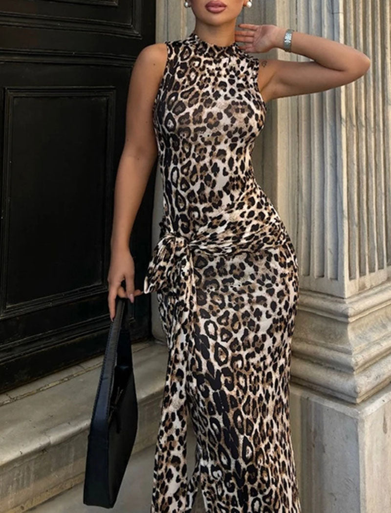 Sleeveless Leopard Print Maxi Dress