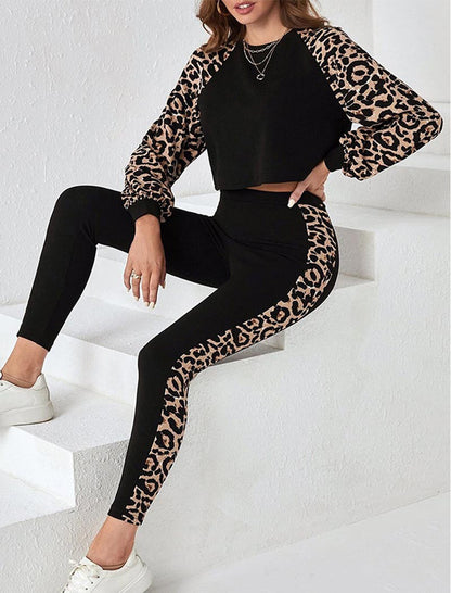 Leopard Crop Top and Leggings Set