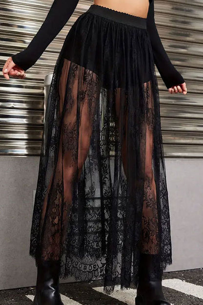 Sheer Lace Maxi Skirt